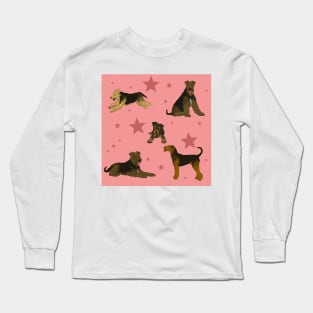 Airedale Terriers Pattern Stars Pink Long Sleeve T-Shirt